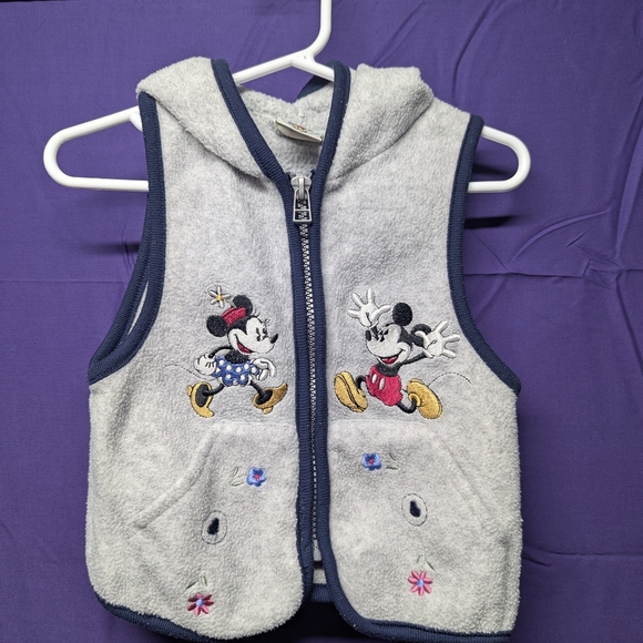 Disney Other - Gray Hooded Vest Minnie Mockey Mouse Fleece With Hood